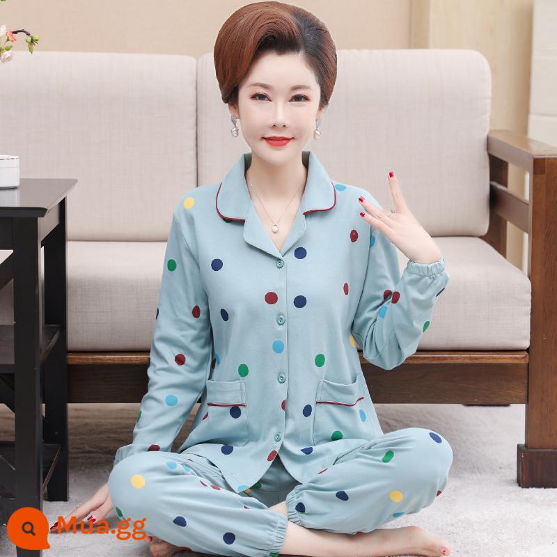 Bộ đồ ngủ mùa xuân và mùa thu dài tay cotton nguyên chất cho phụ nữ trung niên và bà mẹ cao tuổi người trung niên cotton cỡ lớn phục vụ tại nhà phù hợp với mỏng - 10437