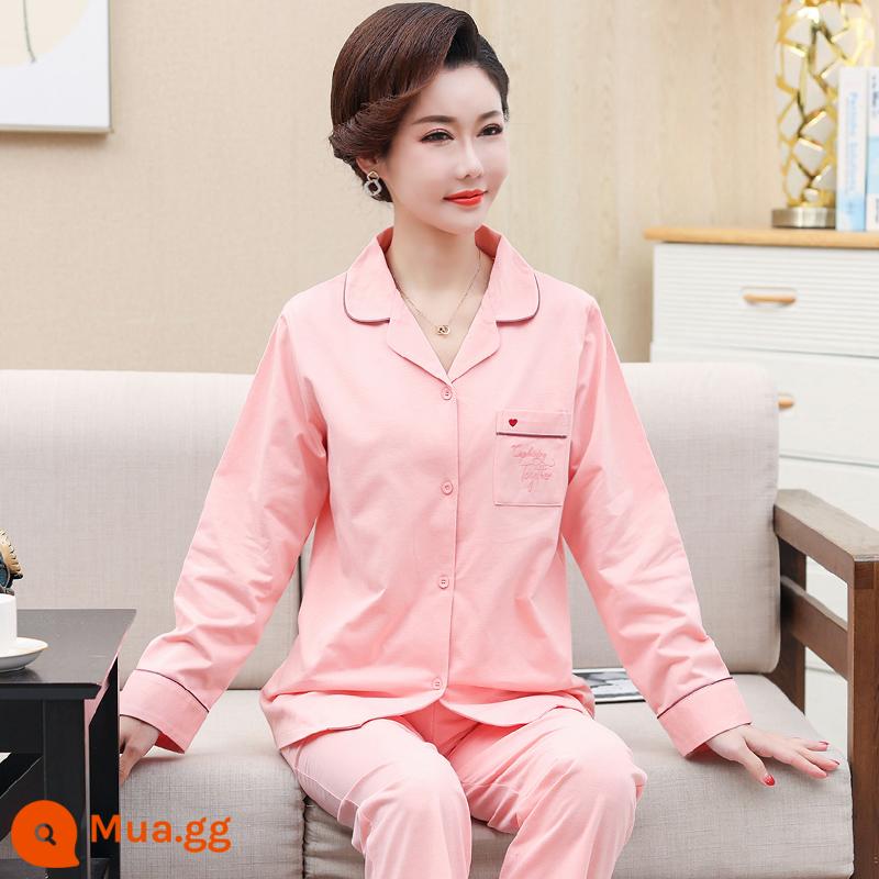 Bộ đồ ngủ mùa xuân và mùa thu dài tay cotton nguyên chất cho phụ nữ trung niên và bà mẹ cao tuổi người trung niên cotton cỡ lớn phục vụ tại nhà phù hợp với mỏng - 10486