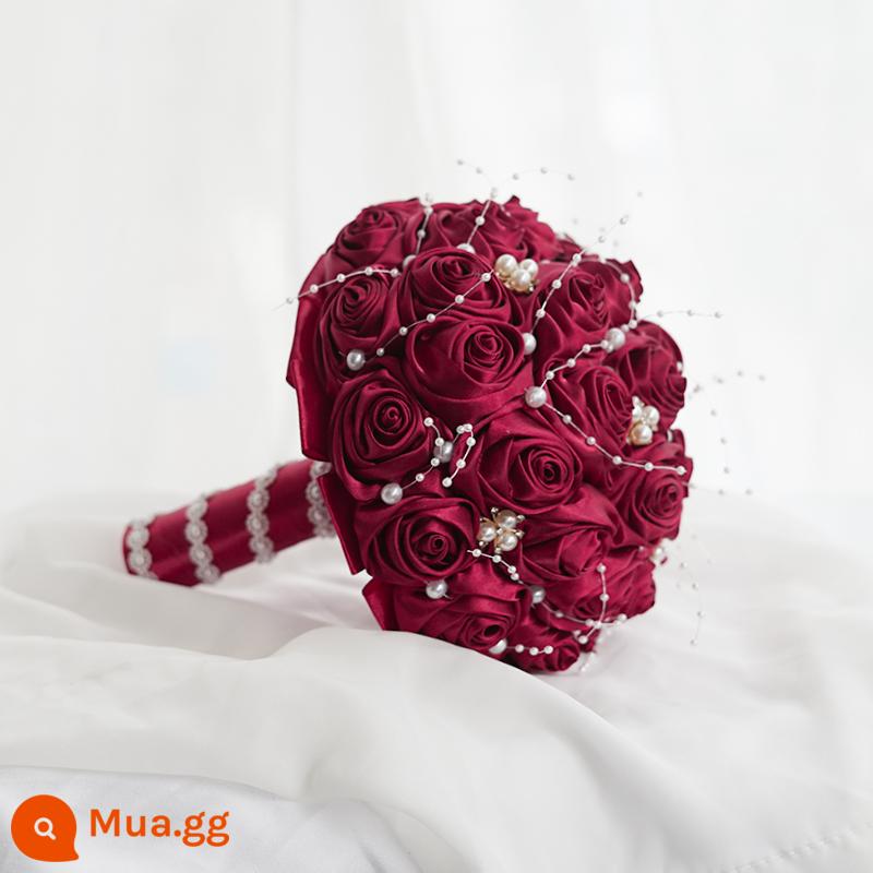 Bó Hoa Cô Dâu Handmade Lụa Hoa Trung Quốc Cưới Cô Dâu Chụp Ảnh Cưới Mô Phỏng Hoa Hồng Đỏ Phong Cách Trung Hoa Xiuhe Quần Áo - màu đỏ tía đính cườm