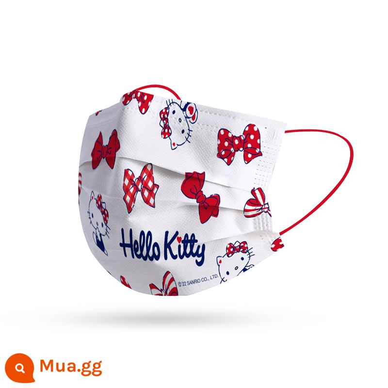 hellokitty nữ mệnh giá cao màu trắng chống bụi người lớn dễ thương Mặt nạ dùng một lần Hello Sanrio 2023 - Khẩu trang phẳng dùng một lần KT-kiểu nơ (10 cái)