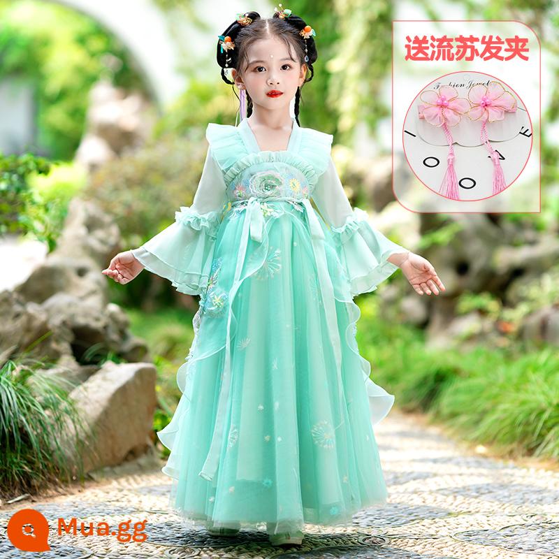 Hanfu Bé Gái Phong Cách Mùa Hè 2023 Trẻ Em Mới Cổ Trang Phục Trang Phục Siêu Tiên Sườn Xám Cô Gái Mùa Hè Cổ Đường Phù Hợp Với Mùa Hè - 82 phụ kiện tóc tua rua miễn phí màu xanh lá cây