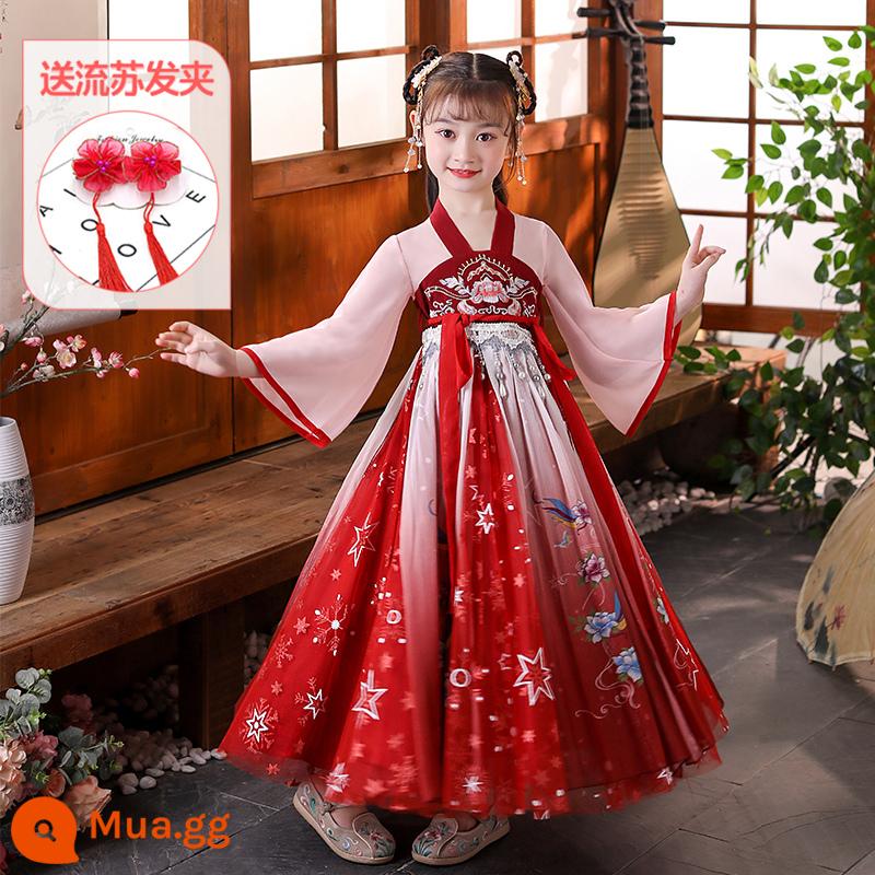 Hanfu Bé Gái Phong Cách Mùa Hè 2023 Trẻ Em Mới Cổ Trang Phục Trang Phục Siêu Tiên Sườn Xám Cô Gái Mùa Hè Cổ Đường Phù Hợp Với Mùa Hè - 232 phụ kiện tóc tua đỏ miễn phí