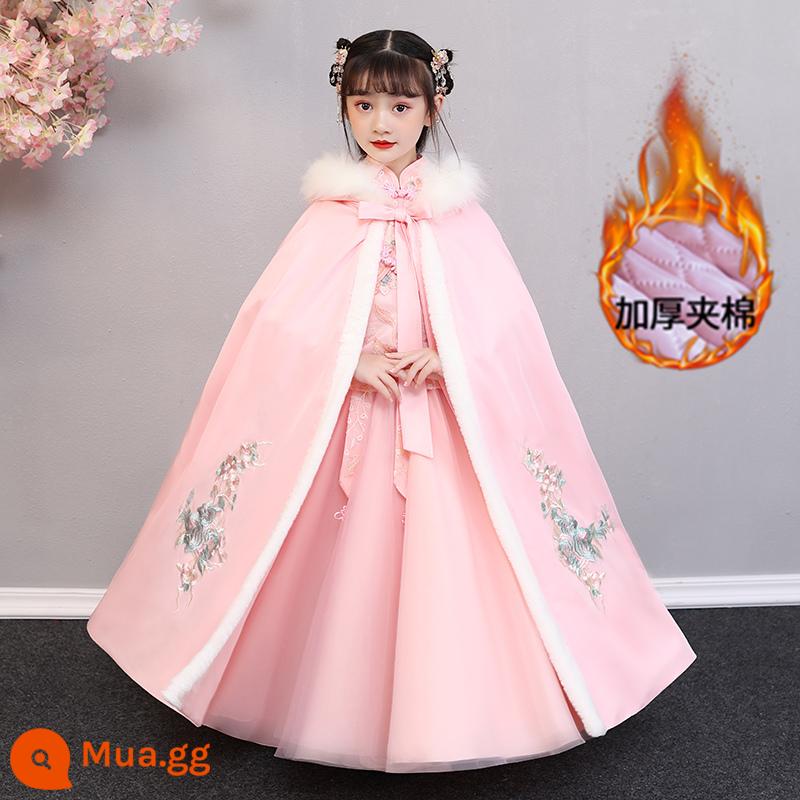 Hanfu cô gái mùa đông trang phục cổ xưa của trẻ em áo choàng áo choàng phong cách mùa đông cô gái cổ đại Chúc mừng năm mới quần áo cho năm con thỏ Quần áo năm mới Đường phù hợp - A7 hồng [chần dày] áo choàng đơn