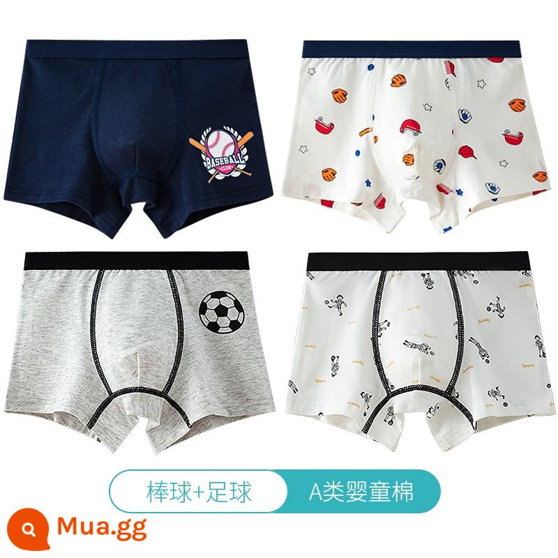 Quần lót trẻ em Langsha bé trai cotton nguyên chất thoáng khí bé trai cotton trung và lớn bé trai quần lót boxer 100%ZL - Bóng chày + Bóng đá