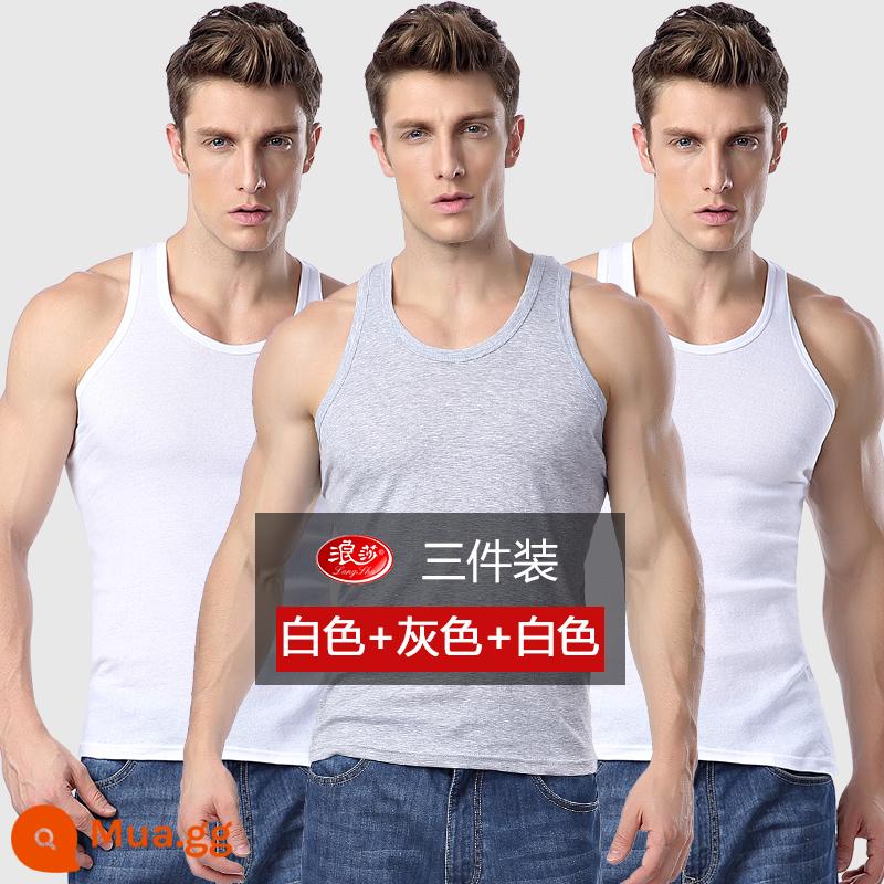 3 Cái Langsha Áo Vest Nam Cotton Nguyên Chất Thanh Niên Thoáng Khí Mùa Hè Rời Quần Lót Vượt Rào Sling Trắng Thể Thao Đáy - 2 màu trắng và 1 màu xám/gói 3 cái/rộng và thoải mái