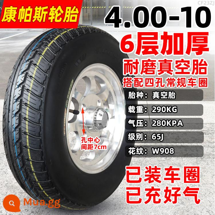 Zhengxin Tyre 4.00-10 lốp chân không xe điện 400-10 inch lốp xe bốn bánh cho vành xe máy - 4.00-10 Lốp không săm la bàn + vành nhôm thông thường W908