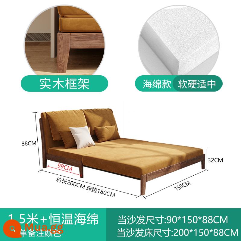 Ý Sofa Giường Đôi Có Thể Gập Lại Đa Năng Căn Hộ Nhỏ Phòng Khách Nghiên Cứu Ngồi Và Nằm Gỗ Cao Su Mờ Đồ Nỉ - 1,5 mét + miếng bọt biển nhiệt độ không đổi + nhận xét màu nhung mờ