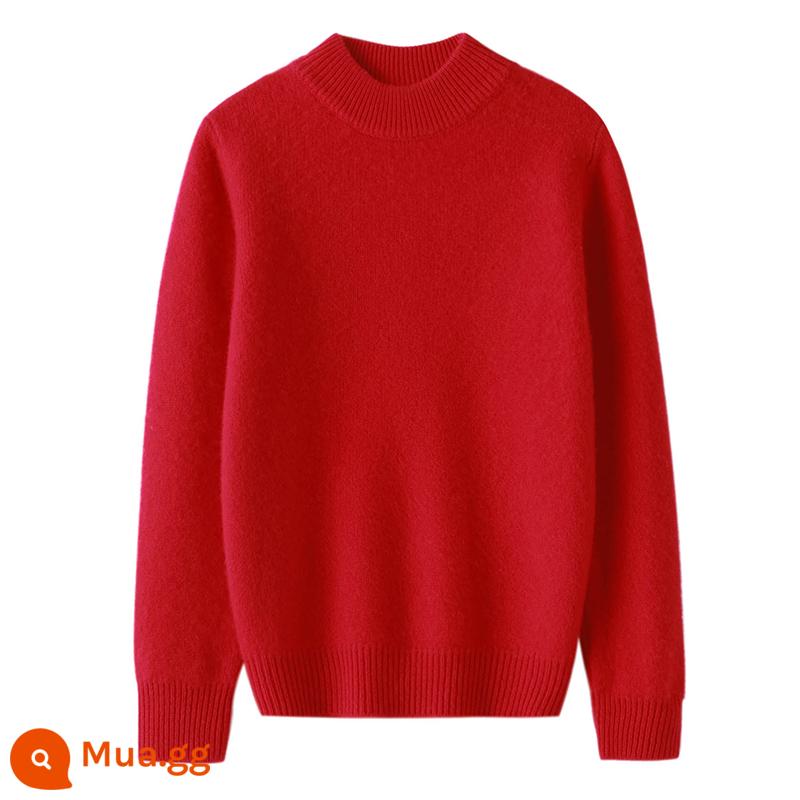 Ordos trẻ em áo len cashmere nửa cao cổ bé gái áo thun áo len bé trai đáy áo len bé cardigan dày - Làm dày sợi đôi ----- một nửa chiều cao màu đỏ Trung Quốc