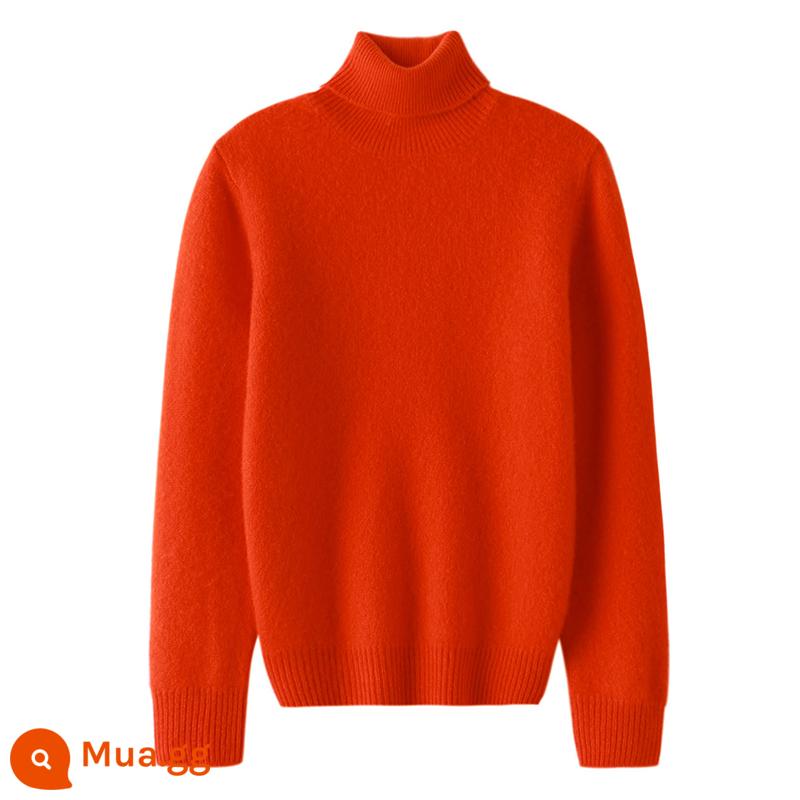 Ordos trẻ em áo len cashmere nửa cao cổ bé gái áo thun áo len bé trai đáy áo len bé cardigan dày - Dày gấp đôi ----- ve áo cao, màu cam rực rỡ