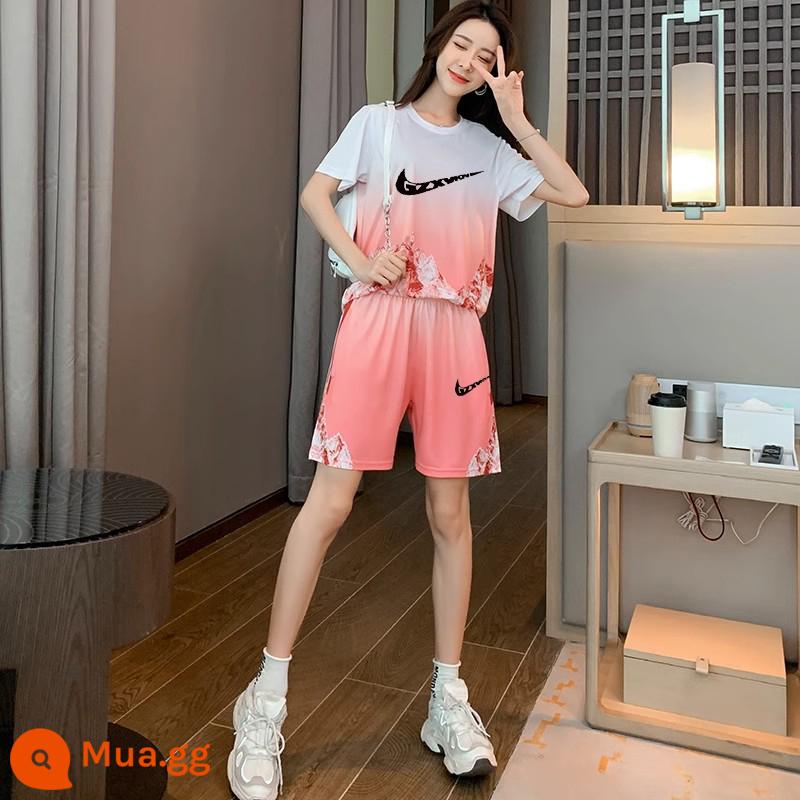 Thương hiệu nữ thể thao và giải trí thời trang phù hợp với nam mùa hè thoáng khí quần short chạy bộ hai mảnh thủy triều khô nhanh - LOGO hồng to NK-80218