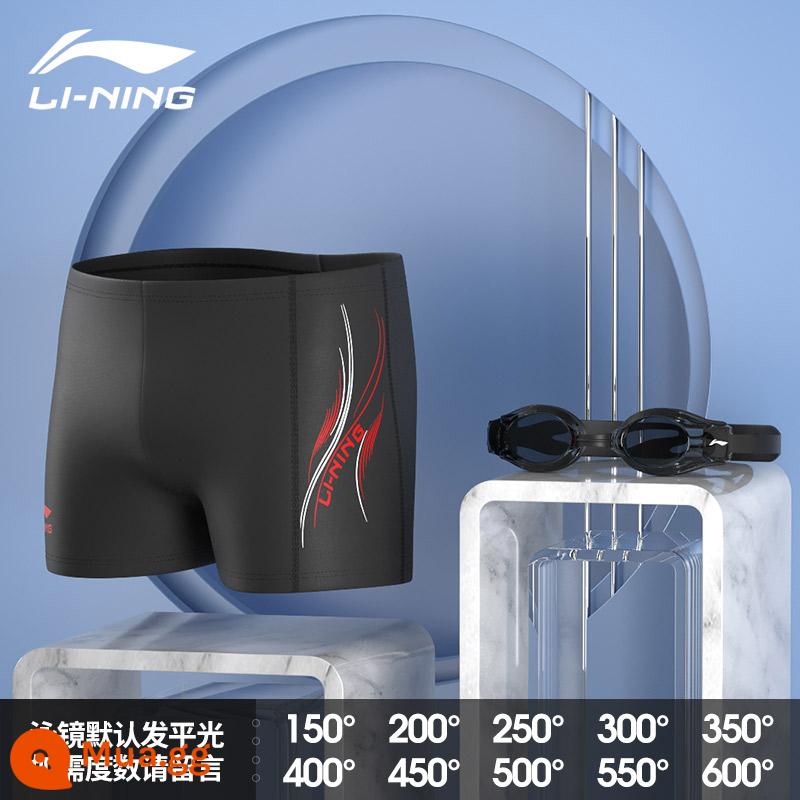 Li Ning quần bơi nam quần bơi chống xấu hổ áo tắm nam suối nước nóng góc phẳng kích thước lớn năm điểm áo tắm chuyên nghiệp mới - Bộ đồ hai mảnh màu đen 125 [quần đùi + kính bơi]