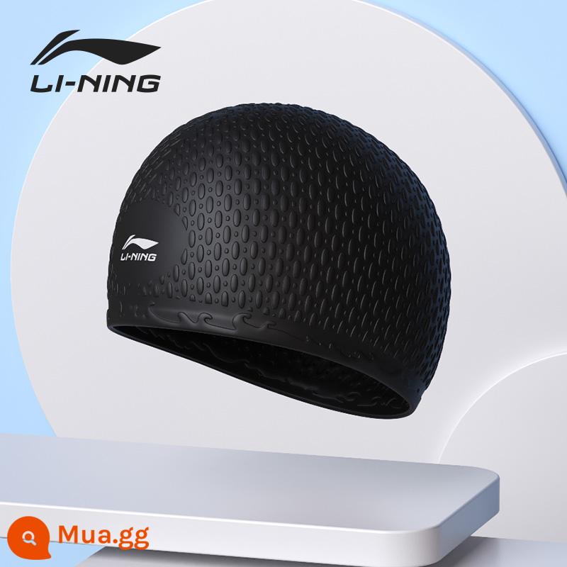 Mũ bơi Li Ning silicone kích thước lớn thoải mái không có đầu tóc dài bảo vệ tai huấn luyện nam và nữ trẻ em trưởng thành màu nguyên chất mũ bơi - Mũ bơi silicone 818 màu đen (mũ bơi cỡ lớn chuyên nghiệp)