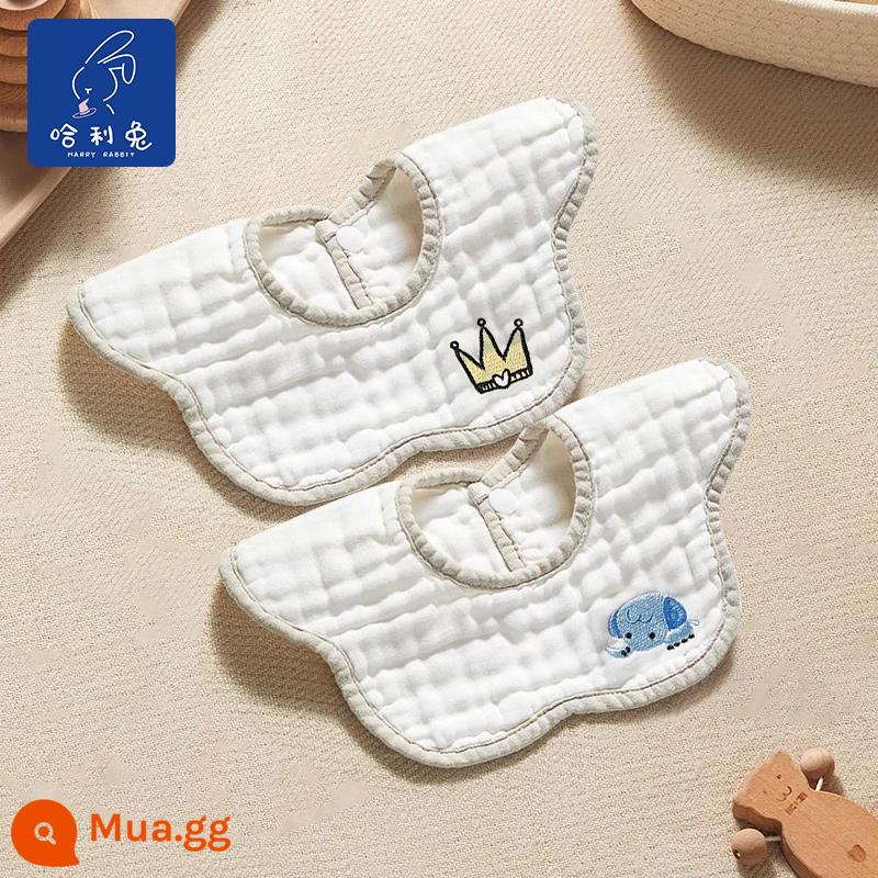 Bé nguyên chất cotton gạc thêu yếm sơ sinh thấm hút chống nôn bé nước miếng khăn yếm dành cho nam và nữ mùa xuân hè - Vương miện + Chú voi nhỏ [Serucker hạng A]