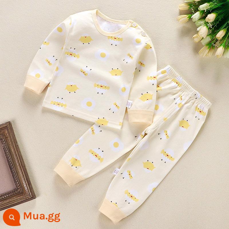 Quần áo thu đông cho bé phù hợp với quần lót bằng cotton nguyên chất trẻ em đồ ngủ vệ sinh quần 1 bộ bé trai và bé gái áo len cotton trẻ sơ sinh quần áo - Chú gà vàng nhỏ dễ thương