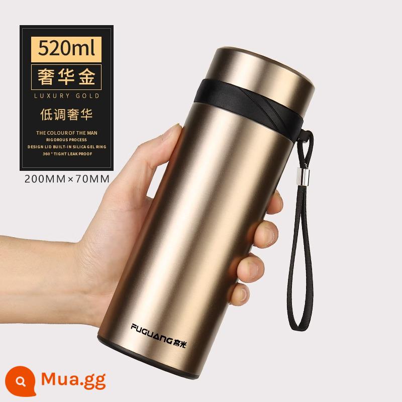 Cốc cách nhiệt Fuguang nam dung tích lớn 1000ml cốc nước inox cao cấp di động pha trà trên ô tô tách trà cốc - Vàng sâm panh 520ml [khắc miễn phí]