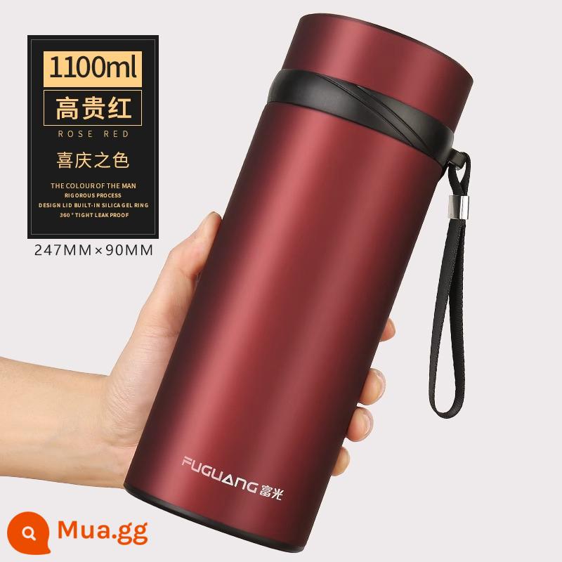 Cốc cách nhiệt Fuguang nam dung tích lớn 1000ml cốc nước inox cao cấp di động pha trà trên ô tô tách trà cốc - 1100ml màu đỏ quý phái [in không khắc]