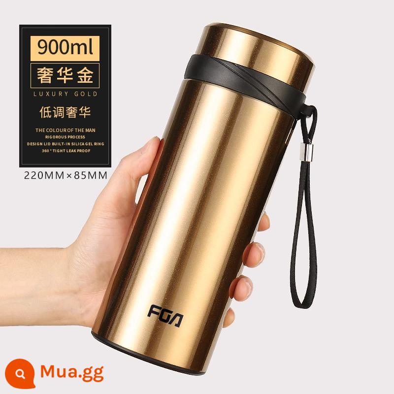 Cốc cách nhiệt Fuguang nam dung tích lớn 1000ml cốc nước inox cao cấp di động pha trà trên ô tô tách trà cốc - Vàng sâm panh 900ml [khắc miễn phí]