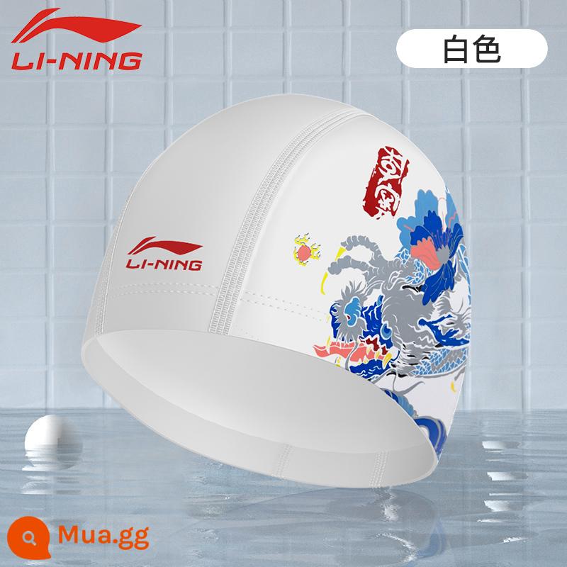 Li Ning vải mũ bơi Plus kích thước lớn chu vi vòng đầu không Lê đầu tóc dài nam nữ người lớn trẻ em mũ chống thấm nước - 720 trắng [lớp phủ PU bên ngoài, lớp lót vải thoải mái]