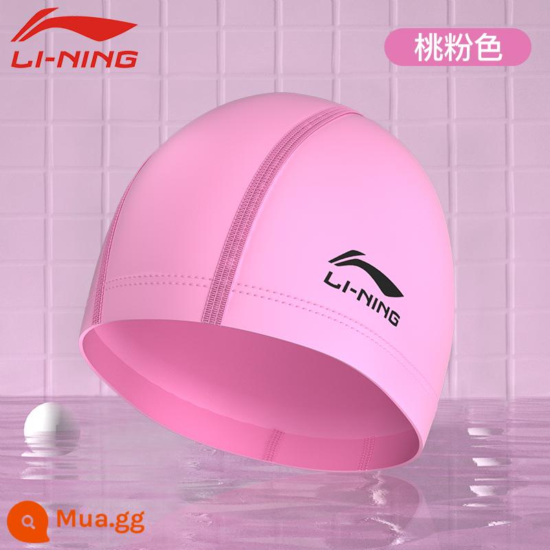 Li Ning vải mũ bơi Plus kích thước lớn chu vi vòng đầu không Lê đầu tóc dài nam nữ người lớn trẻ em mũ chống thấm nước - 858 hồng [lớp phủ PU bên ngoài, lớp lót vải thoải mái]