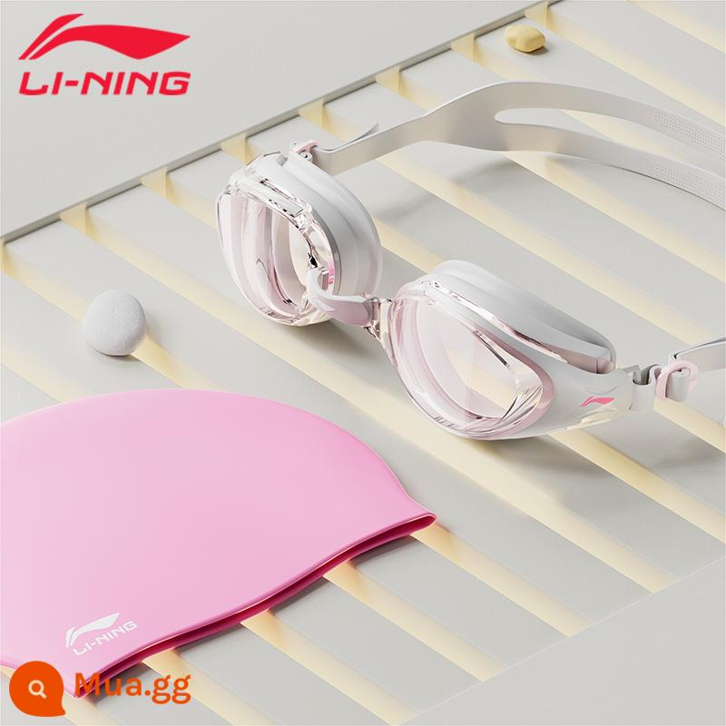 Kính bơi Li Ning độ nét cao chống thấm nước chống sương mù cận thị vành đai đua xe chuyên nghiệp cho nam kính bơi cho nữ bộ mũ bơi - Bộ đồ hồng 293 [kính bơi + mũ bơi]