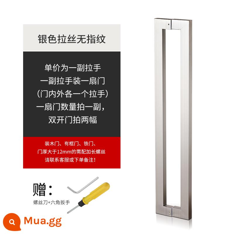 Tay nắm cửa kính, inox ống vuông, màu hợp kim titan đen hồng, không bám dấu vân tay, tay nắm cửa khung gỗ dạng kéo đẩy kép - chải bạc