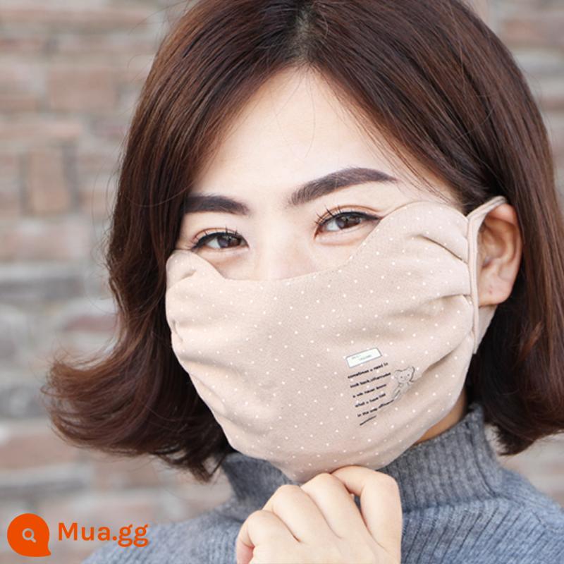 Mặt nạ nữ mùa đông dễ thương ấm áp và chống lạnh vải lanh cotton vải dày thoáng khí có thể giặt được góc mắt toàn mặt mùa đông - Kaki cotton và vải lanh gấu