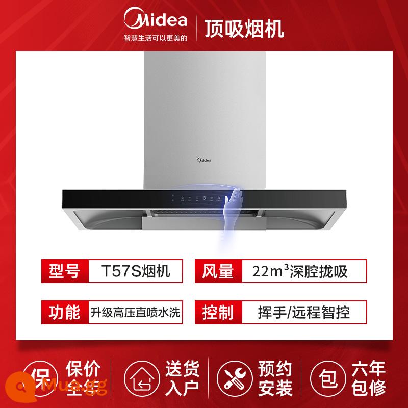 Máy hút mùi Midea T57 dòng hút lớn hút bếp gia dụng dòng máy hút mùi thông minh tự động vệ sinh - T57S 22m³/phút rửa sóng xám ngọc trai