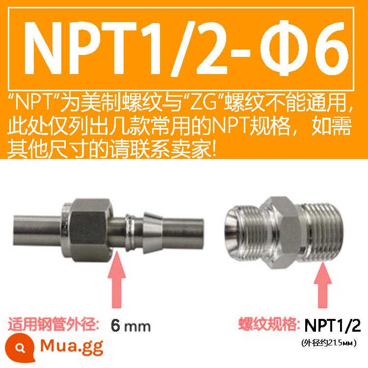 Thép không gỉ 304 thẻ tay doanh thẻ đôi xuyên thẳng thiết bị đầu cuối ren nhanh ống đồng nguồn khí ống dẫn khí không hàn 316 - NPT 1/2—Φ6