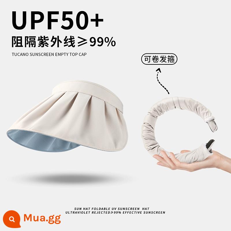 UPF50 + mũ chống nắng cho nữ đi xe đạp mùa hè mũ chống tia cực tím vành lớn vỏ sò che nắng hàng đầu rỗng tấm che nắng uv - [Mẫu dây đeo tay đa năng] Đáy màu trắng nhạt - xanh da trời (đi kèm dây chống gió)