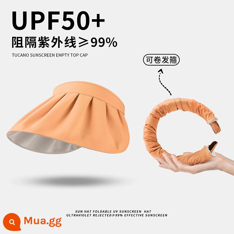 UPF50 + mũ chống nắng cho nữ đi xe đạp mùa hè mũ chống tia cực tím vành lớn vỏ sò che nắng hàng đầu rỗng tấm che nắng uv - [Mẫu dây đeo tay đa năng] Đáy màu be quýt (đi kèm dây chống gió)