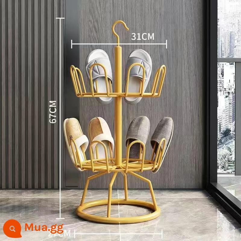 Giá phơi giày ngoài trời ban công sàn đứng Sandal giá sắt phơi giày xoay treo giá phơi giày dép hiện vật - [Nâng cấp và có thể xoay] Vàng hai lớp/có thể chứa 16 chiếc giày