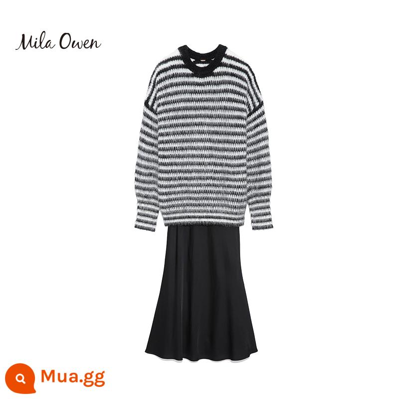 Mila Owen 2022 Mùa thu New Lazy Wind Sweat váy váy 09WNO224066 - vạch sọc