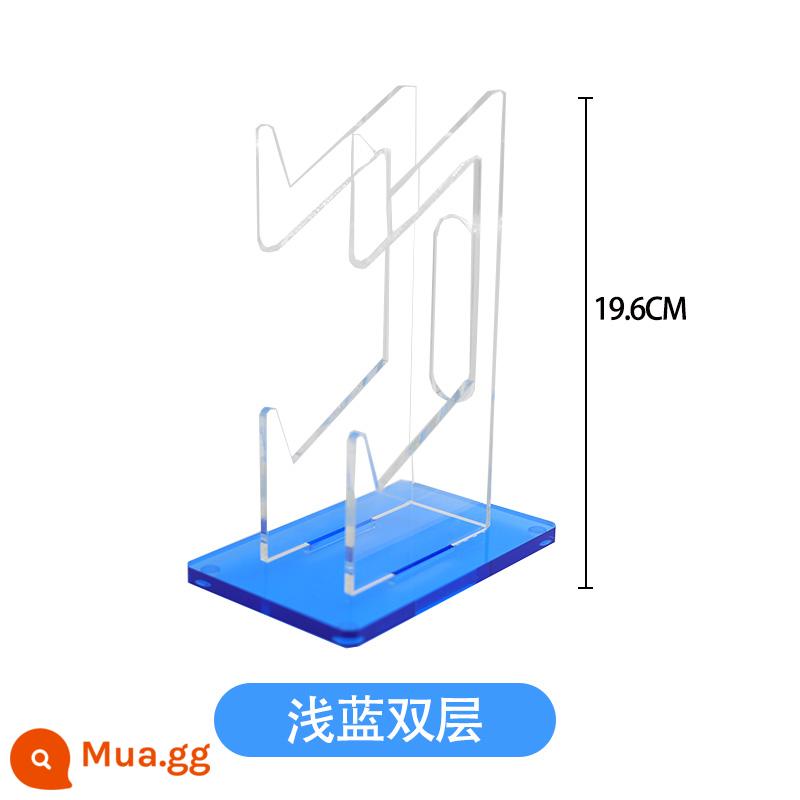 Đa Năng Tay Cầm Giá Đỡ Trong Suốt Cao Chống Bụi Bảo Vệ Màn Hình Chống Thấm Nước Hộp Bảo Quản Chống Bụi Acrylic Trong Suốt Phụ Kiện - Giá đỡ tay cầm hai lớp đáy vuông màu xanh nhạt