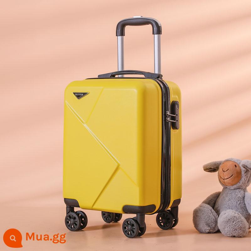 Vali 14 inch, vali nhỏ và nhẹ, hộp mật khẩu bền và chắc chắn, vali có bánh xe đa năng, vali xe đẩy 16 inch - Phiên bản sét màu vàng sáng, bền bỉ