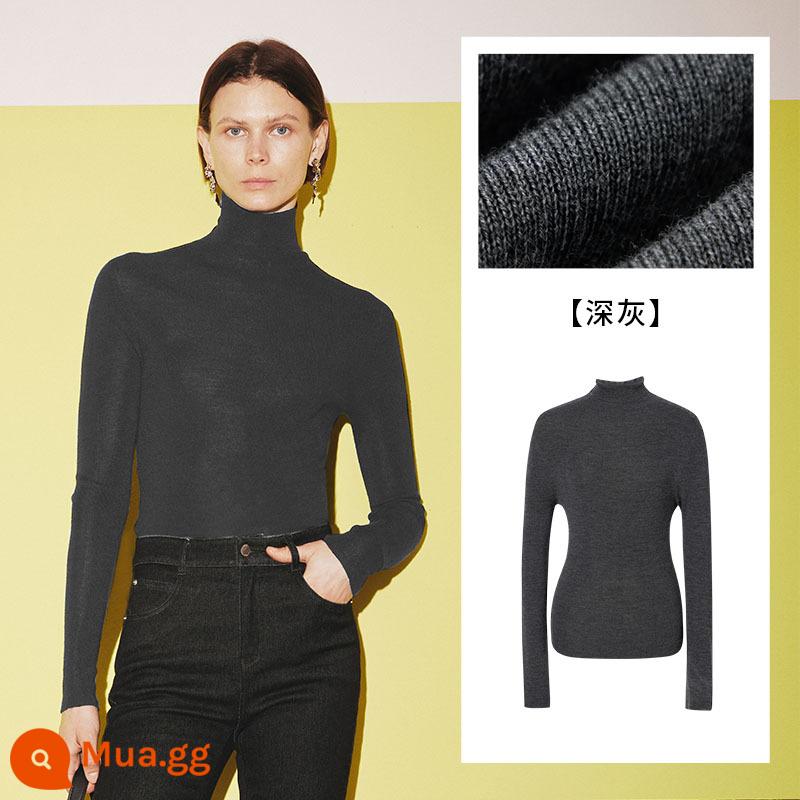 Áo len len Yunduo MM Mai Meng 2023 mới mùa thu len cashmere 18 mũi khâu một dòng may sẵn đáy áo len dành cho nữ - Áo cổ lọ màu xám đậm 5E8932995