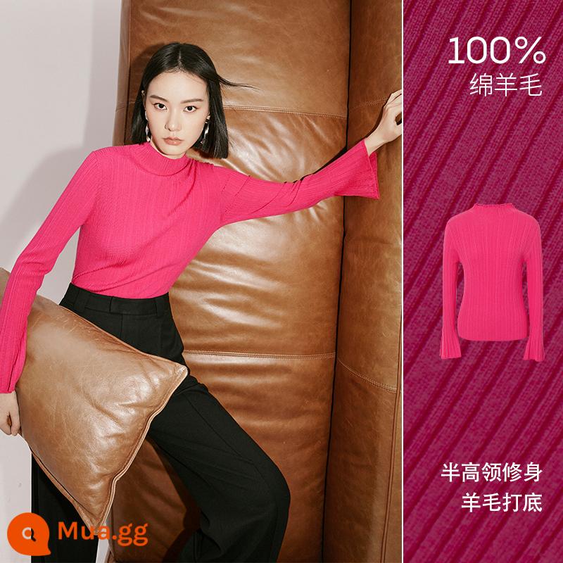 MM Maimen trung tâm mua sắm cùng kiểu 23 mùa xuân len hoa hồng đỏ cổ tròn ngắn dệt kim cardigan nữ 5DC130101 - Đỏ hồng (nửa cao cổ) 5DC130071