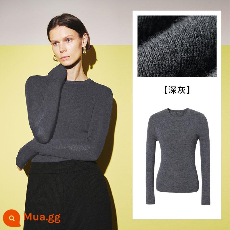 Áo len len Yunduo MM Mai Meng 2023 mới mùa thu len cashmere 18 mũi khâu một dòng may sẵn đáy áo len dành cho nữ - Cổ tròn xám đậm 5E8932972