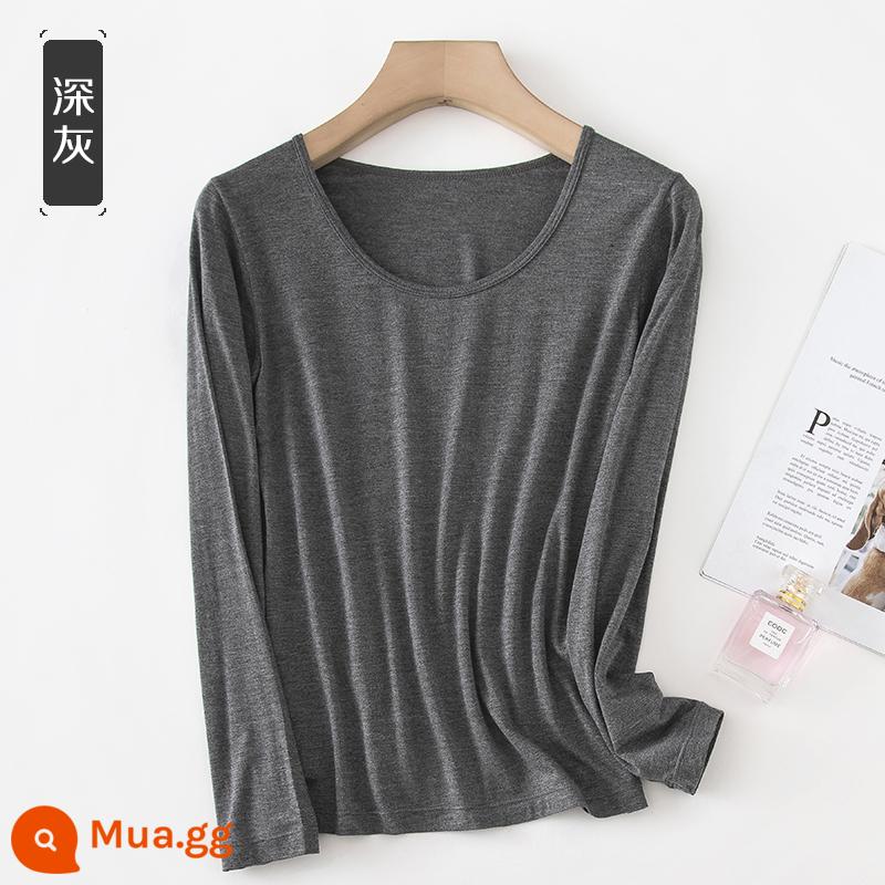 Áo sơ mi dưới phương thức phụ nữ mỏng manh -áo lót t -shirt đồ lót đơn của quần áo mùa thu mặc một chiếc áo sơ mi cổ tròn - Phần mỏng màu xám đậm