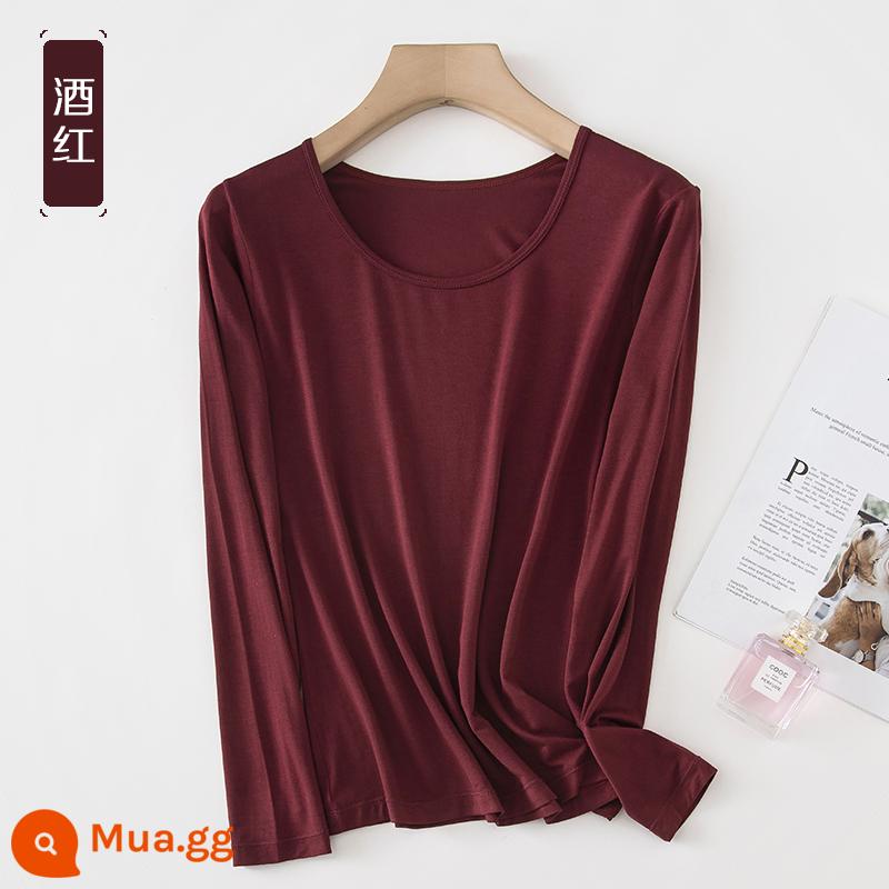 Áo sơ mi dưới phương thức phụ nữ mỏng manh -áo lót t -shirt đồ lót đơn của quần áo mùa thu mặc một chiếc áo sơ mi cổ tròn - Phần mỏng màu đỏ tía