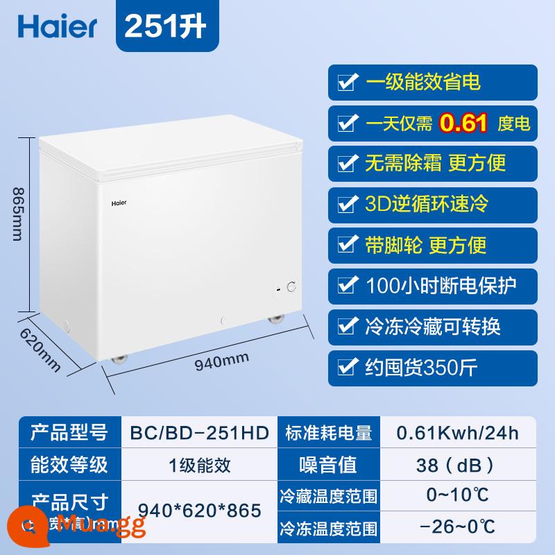 HAIER FREEZER Hộ gia đình Sleeper Thương mại Sleeperated Frozen Dual-Lựa chọn Công suất lớn Tủ lạnh ngang BC/BD-251HD - Trắng