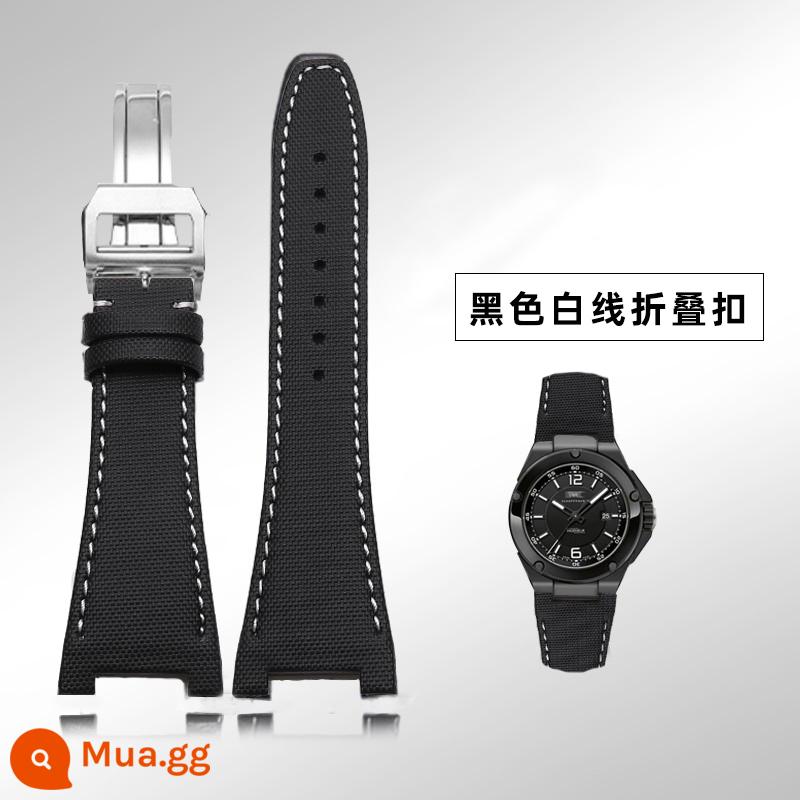 Dây da kỹ sư thay thế IWC nam IW500501/IW378507 giao diện lõm Dây đeo tùy chỉnh IWC - Khóa gấp nylon màu đen có khía khía hình chữ V