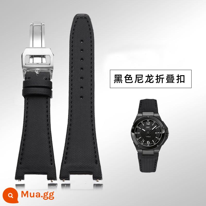 Dây da kỹ sư thay thế IWC nam IW500501/IW378507 giao diện lõm Dây đeo tùy chỉnh IWC - Khóa gấp nylon màu đen bạc