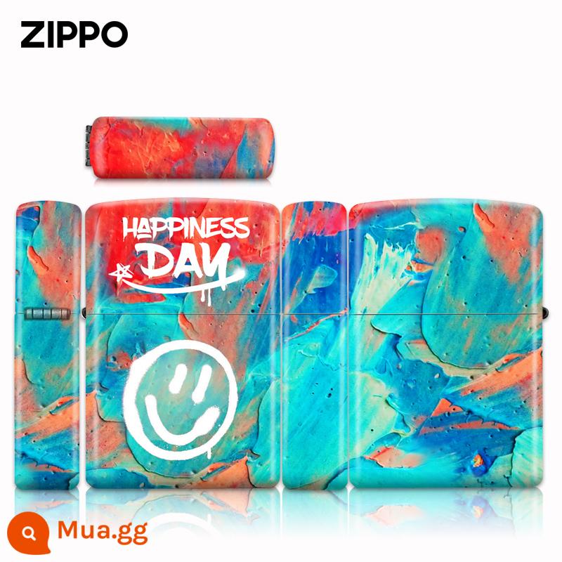 Bật lửa Zippo chính hãng chính hãng cầu vồng graffiti mặt cười dây kéo chính hãng Trang web chính thức Zippo gửi bạn trai - Nụ cười trắng đầy màu sắc (máy đơn không chứa dầu)