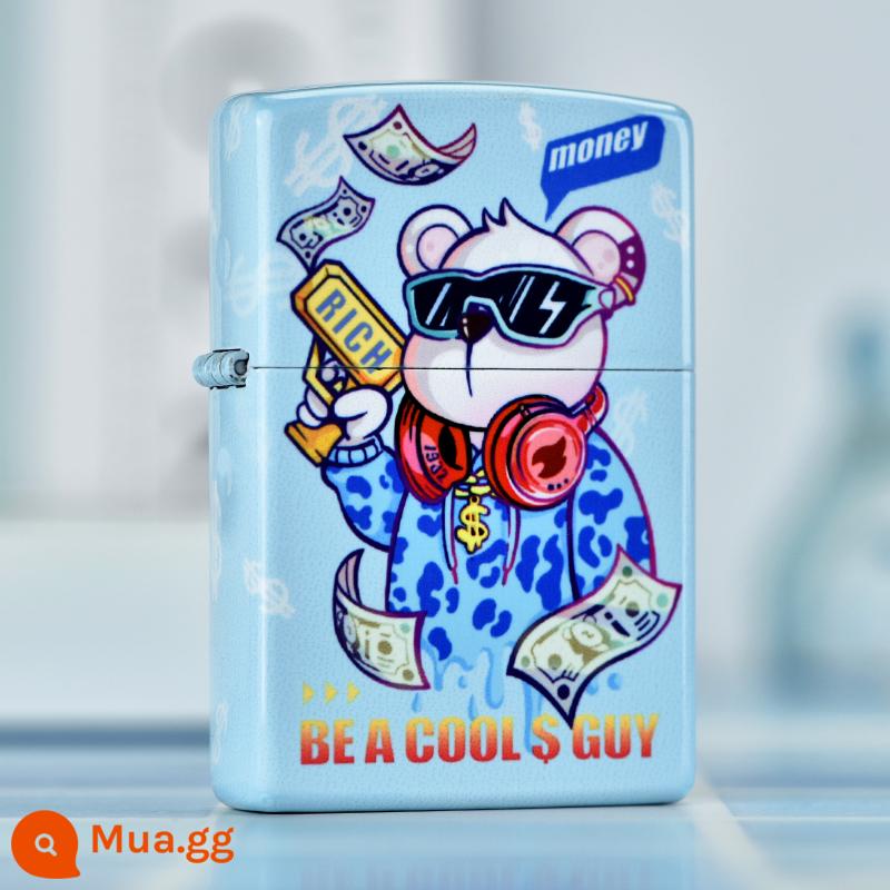 Bật lửa zippo chính hãng zoop rich bear chính hãng chính hãng kho báu quà tặng ngày lễ tình nhân cho bạn trai - Rich Bear-Blue (máy đơn không chứa dầu)