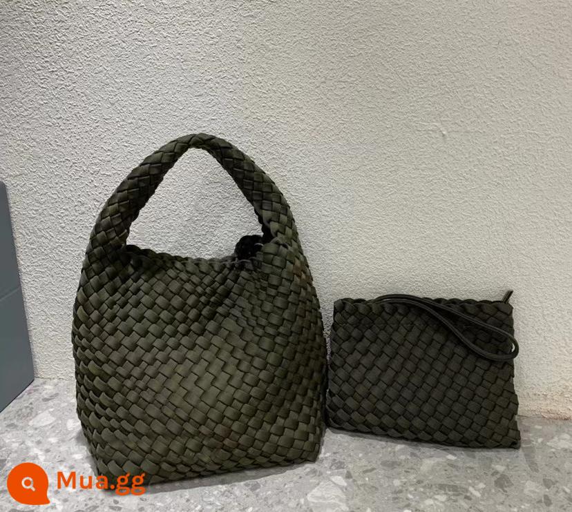 Túi dệt tay Niche Túi tote dung tích lớn Túi nữ cầm tay đơn giản Túi sát nách một vai Túi vải nylon - Màu xanh vừa phải kèm túi lót dệt, khăn lụa và dây đeo vai.