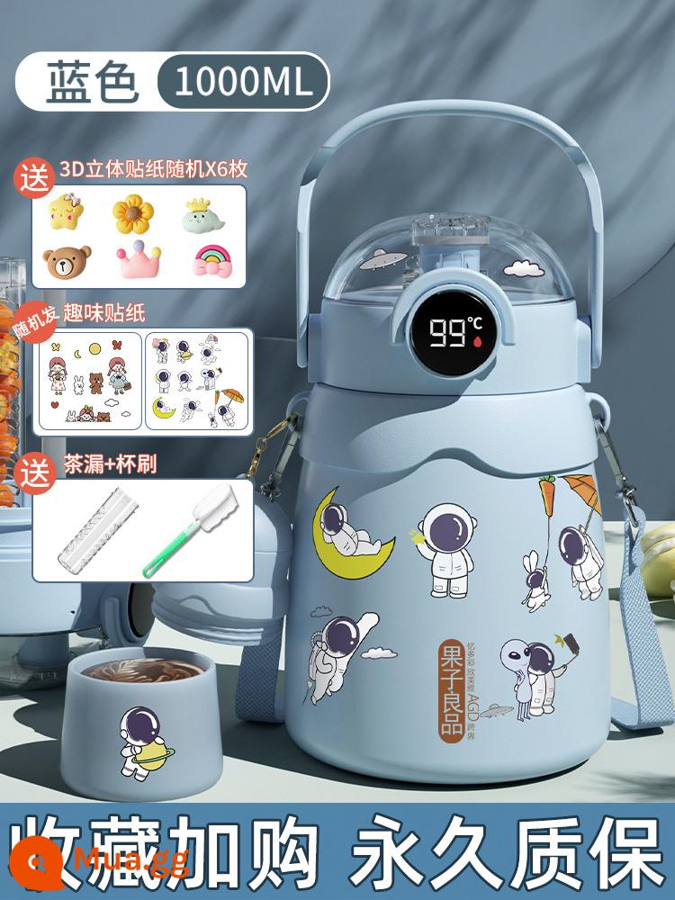 Cúp bụng lớn Cúp cách nhiệt Cup Girl Cup 2022 Trẻ em mới cách nhiệt Nước Cúp nước nam Kettles Kettles Công suất lớn - Cốc giữ nhiệt màu xanh 1.0L [cách nhiệt mạnh] tặng kèm miếng dán + cọ vệ sinh cốc