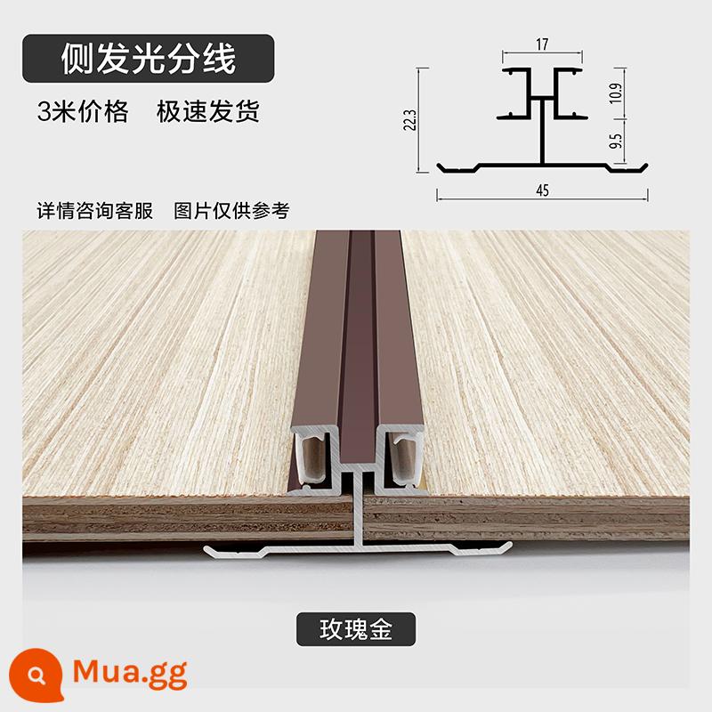 Tấm tường 9mm dải cạnh phát sáng hợp kim nhôm chiếu sáng dải cạnh hồ sơ dải thẻ veneer dải trang trí dây kim loại - Ánh sáng bên 9 mm/vàng hồng