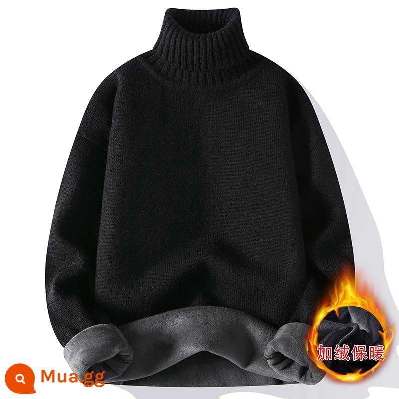 Áo len cashmere nam mùa thu đông cổ rộng nửa cao ấm áp đơn giản cộng với áo sơ mi đáy dệt kim dày nhung - 5202 màu đen