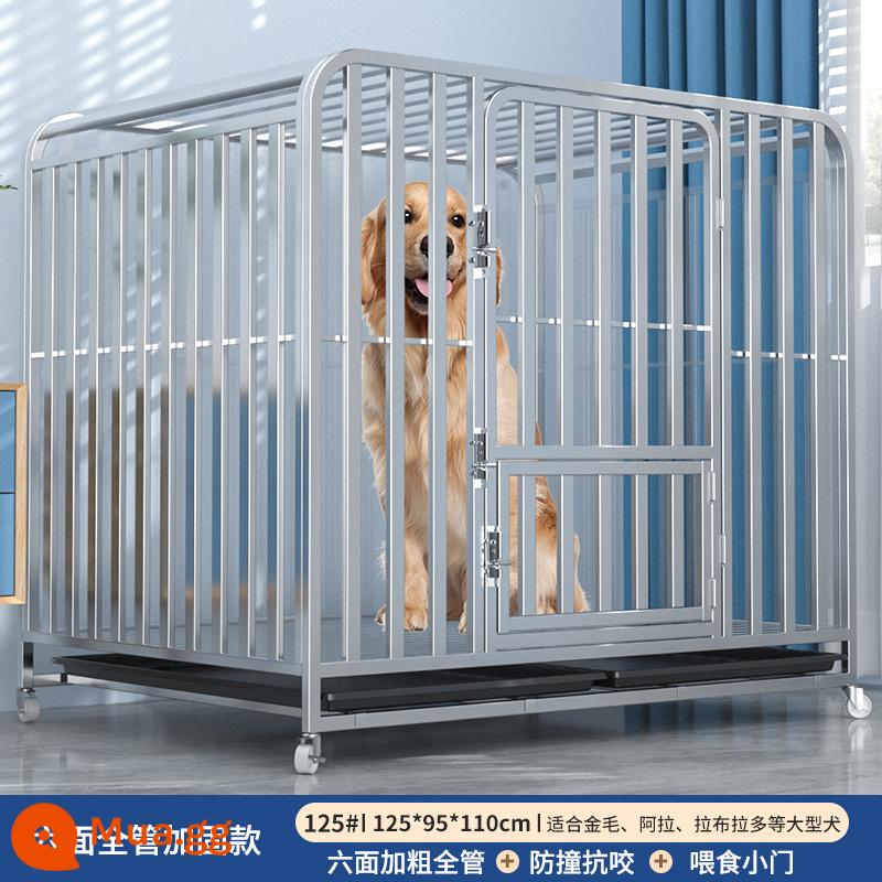 Chuồng chó dành cho chó lớn, cỡ vừa có toilet riêng, chuồng chó Golden Retriever Labrador đặc biệt trong nhà cực lớn - Ống vuông đầy đủ sáu mặt màu bạc 125 * 95 * 110 (trong vòng 150 pound)