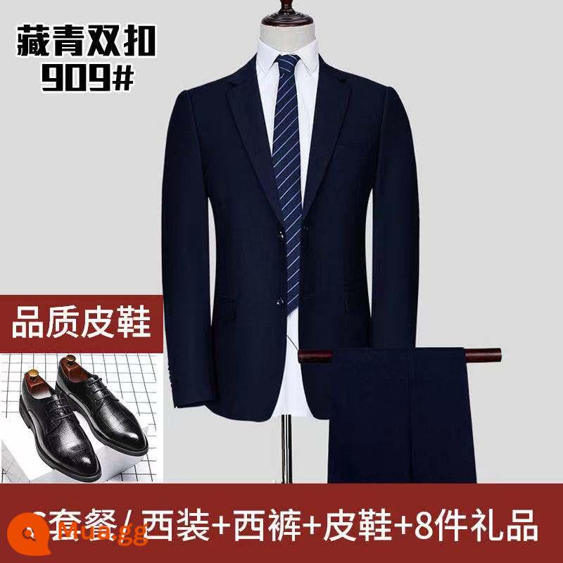 Bộ vest Luo Meng, bộ vest sinh viên đại học, bộ vest nam đi làm chuyên nghiệp đầy đủ, bộ vest nam phù rể phỏng vấn nam - Hai nút màu xanh hải quân-Gói C